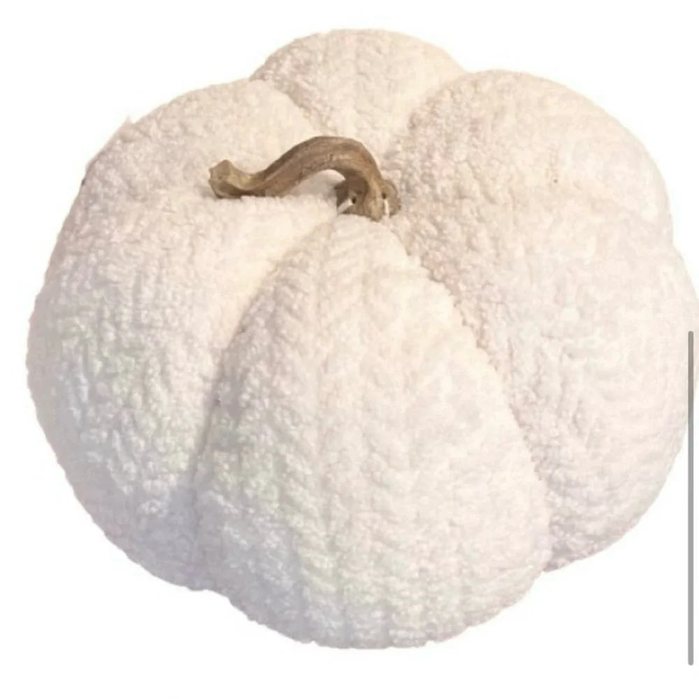 NWT- HayMarket Square-Large White Plush Chenille Pumpkin Pillow